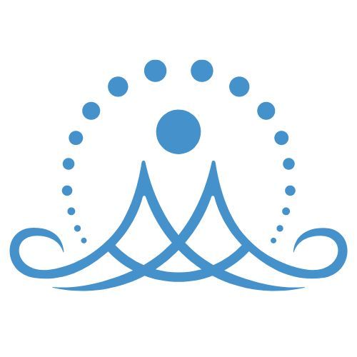 Una corona azul con un círculo en el medio sobre un fondo blanco.