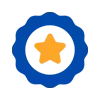 Una estrella naranja en un círculo azul sobre un fondo blanco.