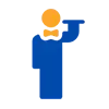 Un icono azul y naranja de un camarero sosteniendo una bandeja.