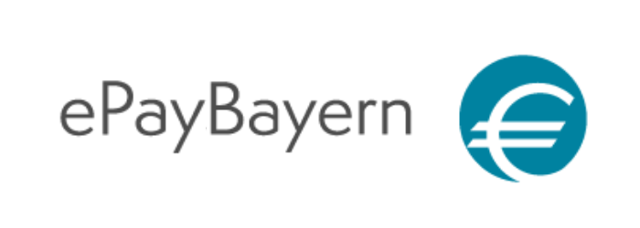 EPayBayern-Logo mit grauem Text und einem blaugrünen Kreis mit einem Euro-Symbol.