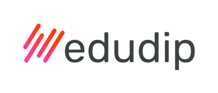 Edudip-Logo: stilisierte diagonale Linien in Rot und Pink, daneben das Wort „edudip“ in Dunkelgrau.