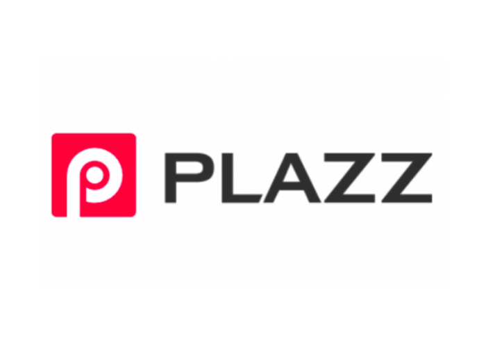 Logo für Plazz, bestehend aus einem roten Quadrat mit einem stilisierten „P“ und dem Wort „PLAZZ“ in Schwarz.