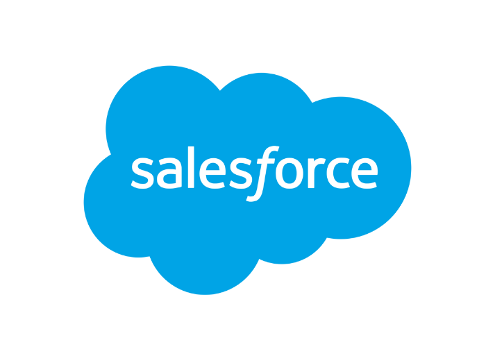 Salesforce-Logo: blaue Wolke mit dem Wort „Salesforce“ in Weiß.