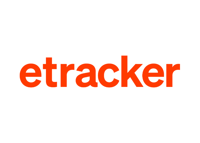 „etraker“ in orangefarbener Schrift auf weißem Hintergrund.