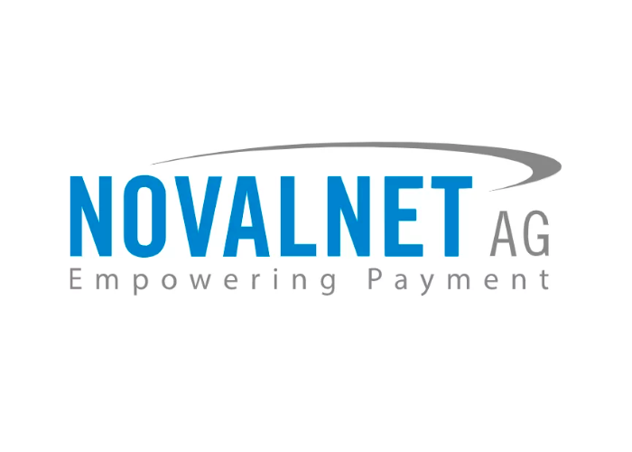 Logo für Novalnet AG, ein Unternehmen zur Zahlungsabwicklung. Blauer Text „NOVALNET“ mit einem grauen Bogen darüber und grauem Text „Empowering Payment“ und „AG“ darunter und rechts.
