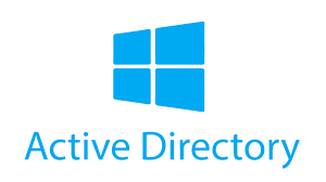 Blaues Windows-Logo über den Worten „Active Directory“.
