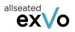 Logo für allseated exVo mit den Wörtern „allseated“ in Schwarz und „exVo“ in Schwarz, mit dem „V“ in Blau, stilisiert als Häkchen.