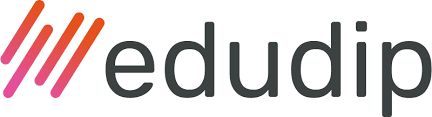 Logo von „edudip“, ein Firmenname in dunkelgrauer Schrift mit einer Reihe vertikaler Linien, die von Rosa nach Orange verlaufen.