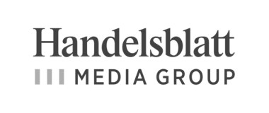 Logo der Handelsblatt Mediengruppe in schwarzer und grauer Schrift auf weißem Hintergrund