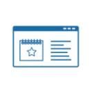 Ein blau umrandetes Website-Fenster, das einen Kalender mit einem Sternsymbol und Text anzeigt.