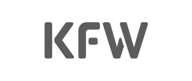 KfW-Logo in grauen Kleinbuchstaben auf weißem Hintergrund