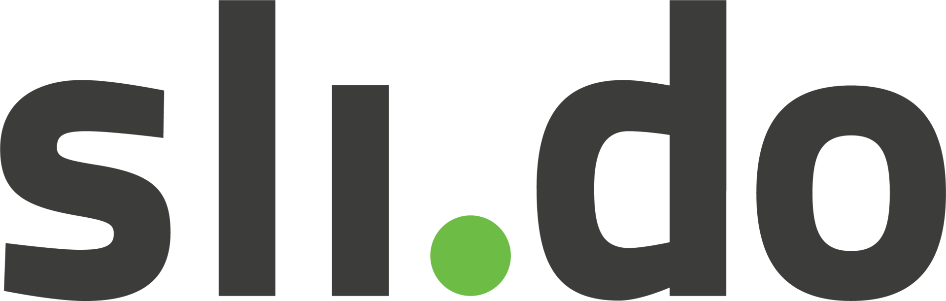 Logo von Slido, mit dem Wort „Slido“ in Dunkelgrau mit einem grünen Punkt in der Mitte.