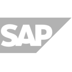 SAP-Logo: Weißer „SAP“-Text auf einem grauen, eckigen Rechteck.