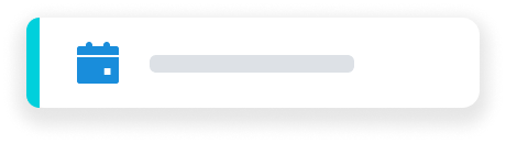 Blaues Kalendersymbol mit grauem Balken in einem weißen, abgerundeten Rechteck. Der linke Rand des Rechtecks ist blaugrün.