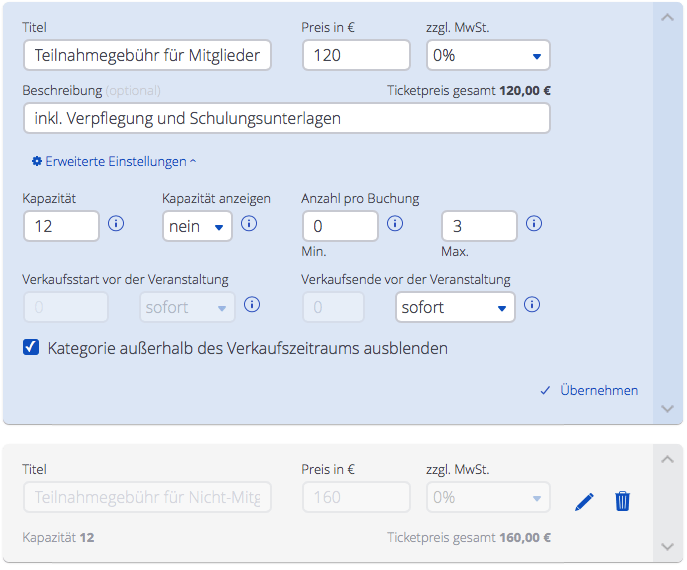 Teilnehmermanagement_Ticketkategorie Ticketkategorien