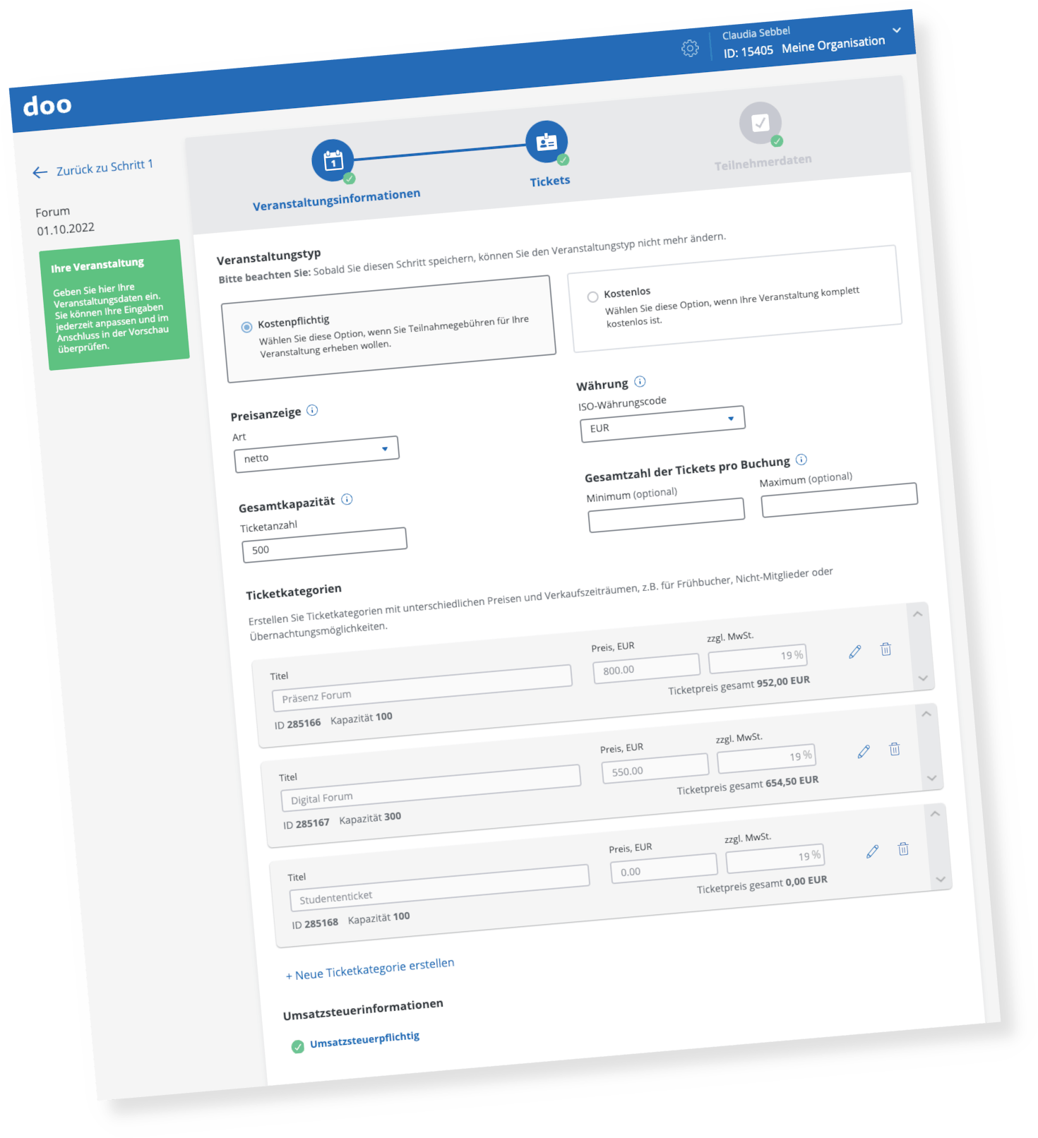 Screenshot eines Webformulars auf einer hellblau-weißen Oberfläche. In den Feldern werden Informationen wie Firmenname, Adresse und Kontaktdaten abgefragt.