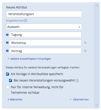 Veranstaltungsattribute Veranstaltungsattribute