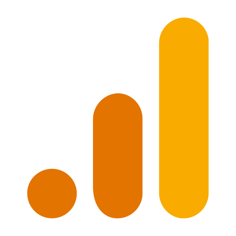 Google Analytics-Logo: Eine Grafik aus drei vertikalen Formen in Orange- und Gelbtönen, die ein Balkendiagramm darstellen.