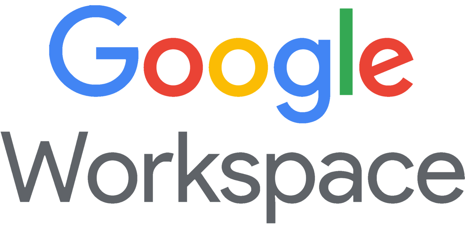 Google Workspace-Logo: Blauer, roter, gelber und grüner „Google“-Text über grauem „Workspace“-Text.