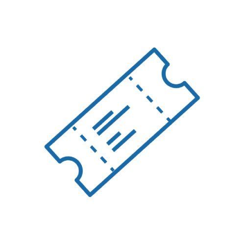 Blauer Umriss eines Tickets mit perforiertem Rand, möglicherweise für eine Veranstaltung oder ein Transportmittel.