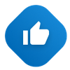Weißes Daumen-hoch-Symbol in einer blauen, abgerundeten quadratischen Form.