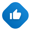 Weißes Daumen-hoch-Symbol in einer blauen, abgerundeten quadratischen Form.