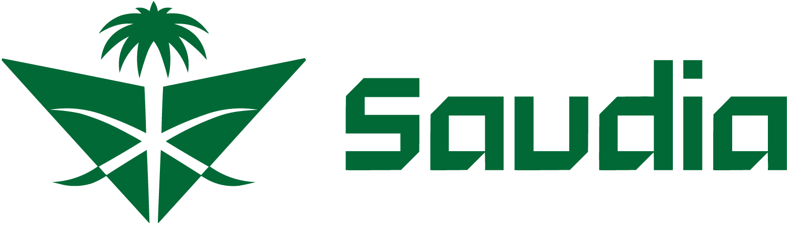 Logotipo de Saudia Airlines: una palmera verde sobre el texto "Saudia" en negrita y sin serifas.