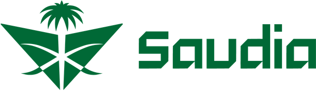 Logotipo de Saudia Airlines: una palmera verde sobre el texto "Saudia" en negrita y sin serifas.