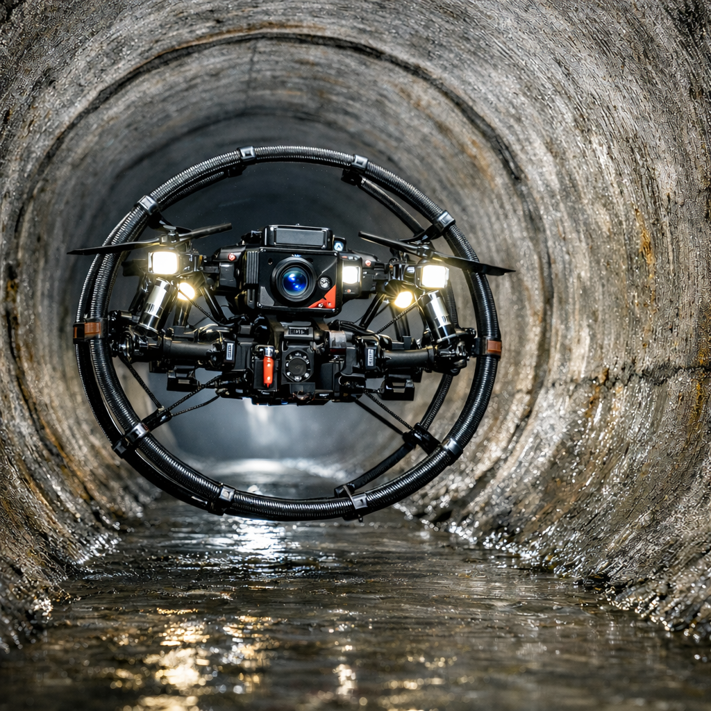 Un drone équipé d'une caméra thermique dans un réseau de canalisation
