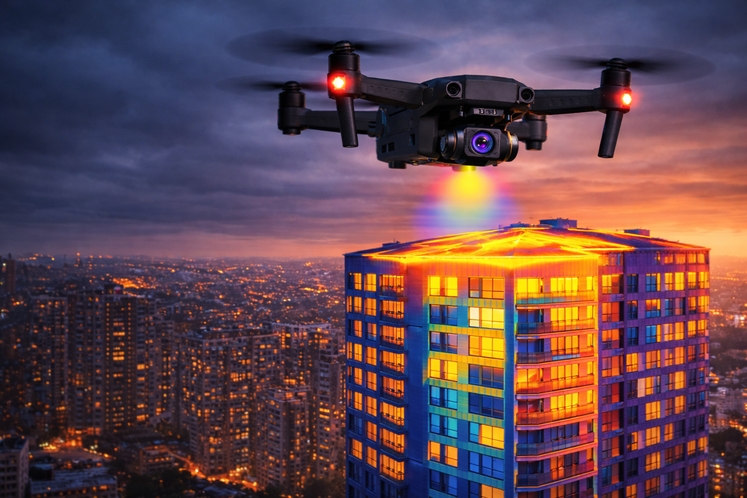 Drone qui scan un batiment