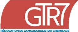 Logo de GTR7 en blanc sur fond rouge.