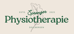 Ein Logo für Springer Physiotherapie mit einem Blatt auf weißem Hintergrund.