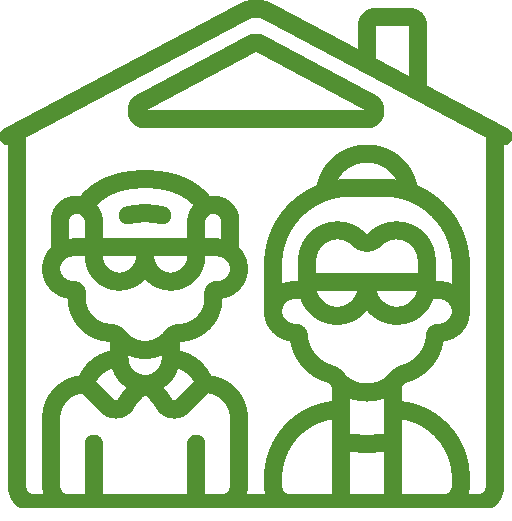 Ein grünes Symbol eines Mannes und einer Frau in einem Haus | Ambulanter Pflegedienst Rotenburg