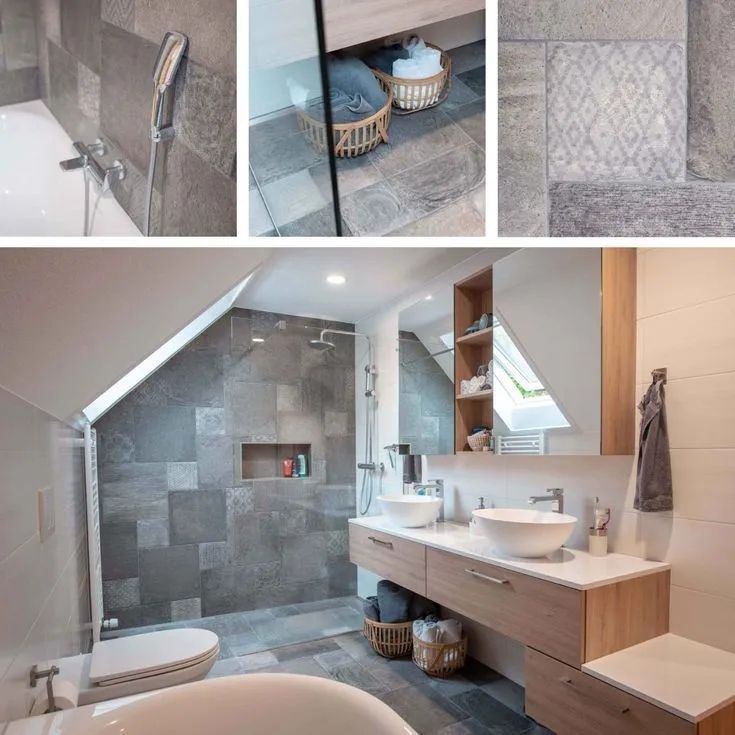 Une salle de bain avec baignoire , WC , lavabo et miroir