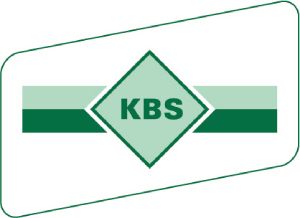 Un logo kbs vert et blanc sur fond blanc