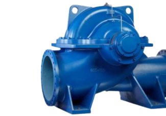 Blue industrial water pump.