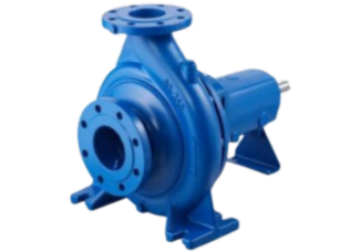 Blue centrifugal pump with flanges.