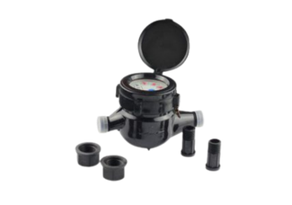 Submersible water pump with a metallic body, black base, and attached power cord.