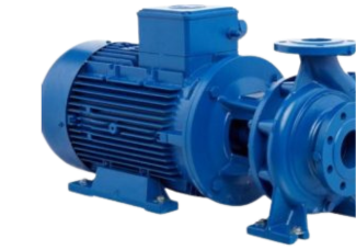 Blue electric motor connected to a pump.