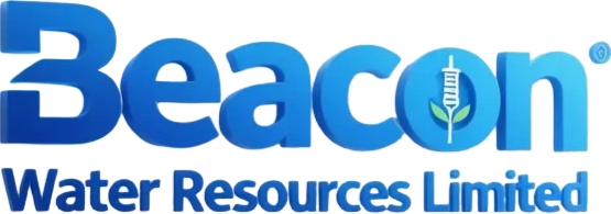Logo of Beacon Water Resources Limited featuring water droplets and blue text.