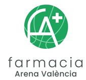 Un logotipo para Farmacia Arena Valencia con un círculo verde.