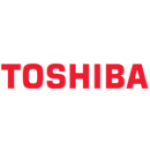 El logotipo de Toshiba es rojo y blanco sobre un fondo blanco.
