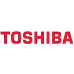 El logotipo de Toshiba es rojo sobre un fondo blanco.