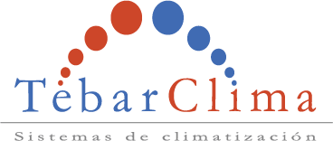 Un logotipo para Tebar Clima con círculos rojos y azules.