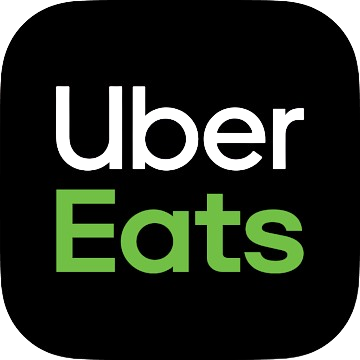 Logotipo de Uber Eats en blanco y verde sobre un fondo negro de cuadrados redondeados.
