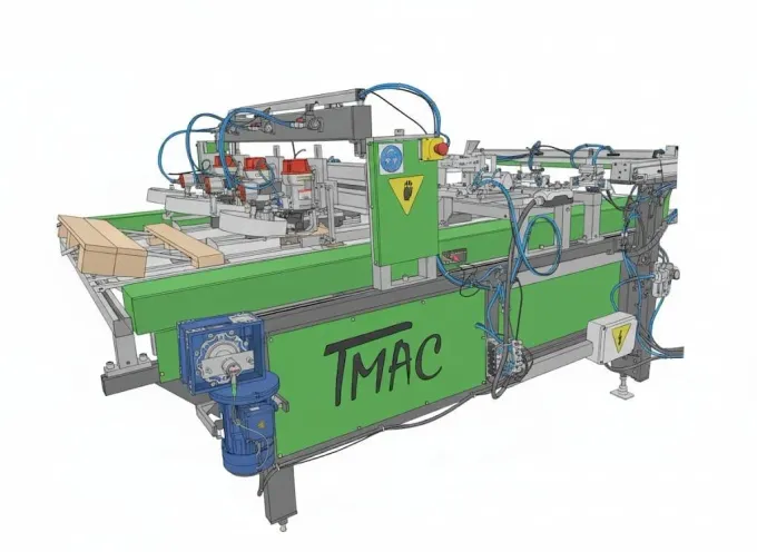 Una máquina industrial verde con la etiqueta 
