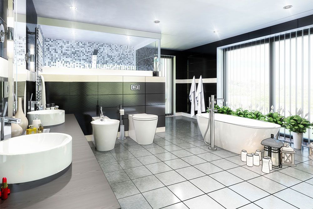 Ein Badezimmer mit zwei Waschbecken und einer Badewanne