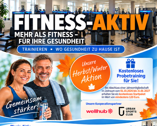 Wir führen derzeit eine Herbstanktion für Fitness Neukunden durch. Neukunden bekommen ein wertvolles Startpaket geschenkt. Bestehende Mitglieder können Fraunde einladen, ebenfalls Mitglied zu werden. Dafür bekommen Sie als Geschenk einen Gratismonat. Fitnessaktion: Super Angebot für Neukunden! Kunden werben Kunden Aktion: Gratismonat geschenkt!