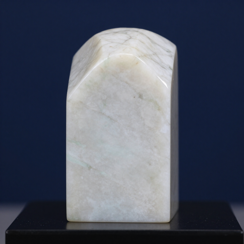 Placa conmemorativa de mármol blanco sobre una base negra sobre un fondo azul oscuro.