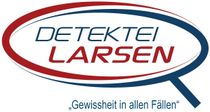 Ein rot-weiß-blaues Logo für Detektei Larsen